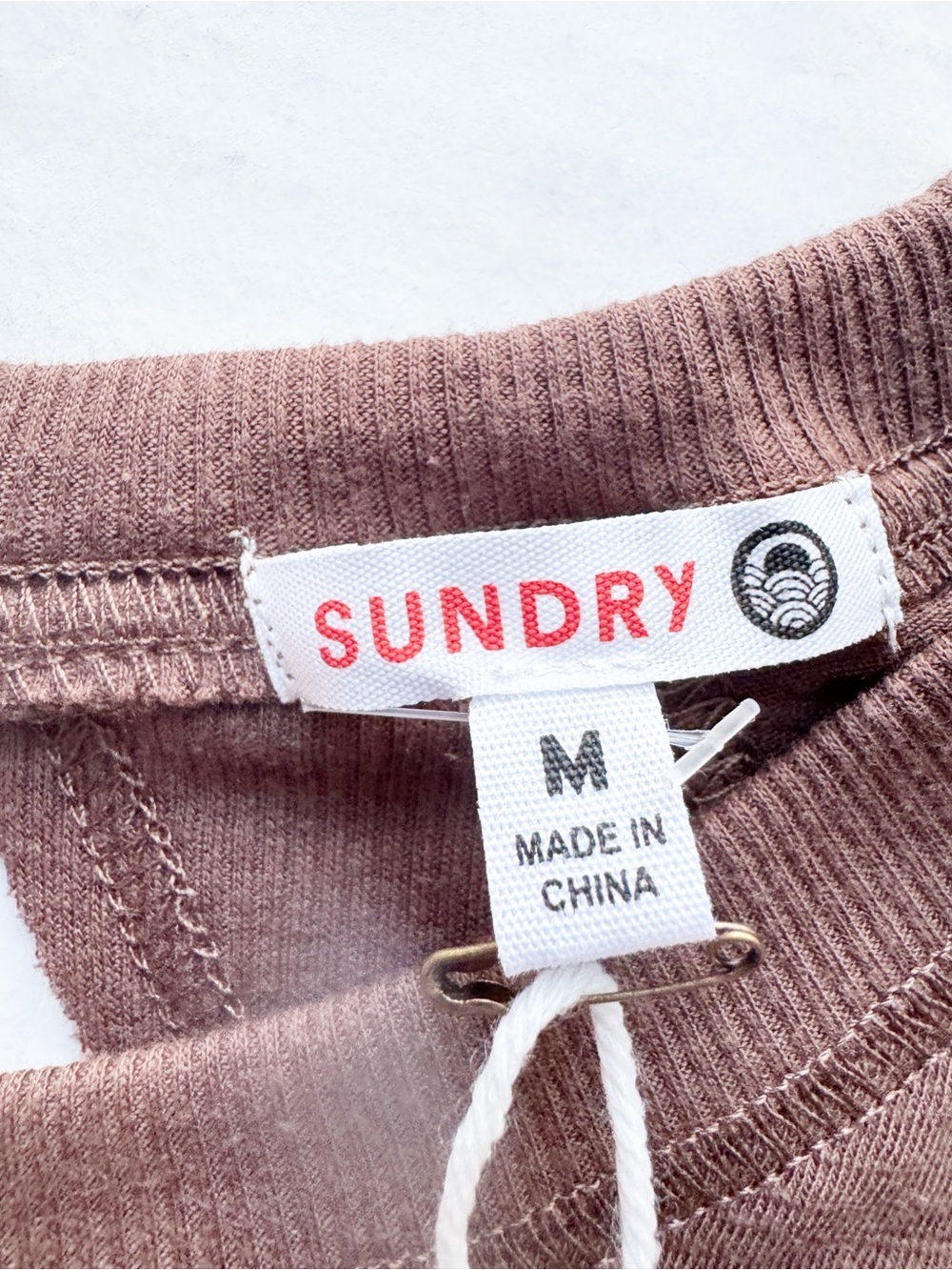 Sundry Open-Back Slub Cotton Long Sleeve Top  in Chocolate Brown NWT - Picture 11 of 16